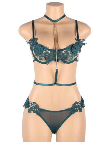 Scandals Embroidery Fashion Collar chain, Strappy Bra Set With Underwire Lingerie Sets Scandals Lingerie